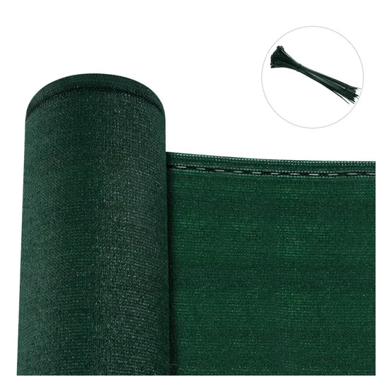 Donkergroene tuinomheining met zichtbare zwarte naad en sterk textiel. Inclusief zwarte kabelbinders voor gemakkelijke installatie in de tuin of op het terras.