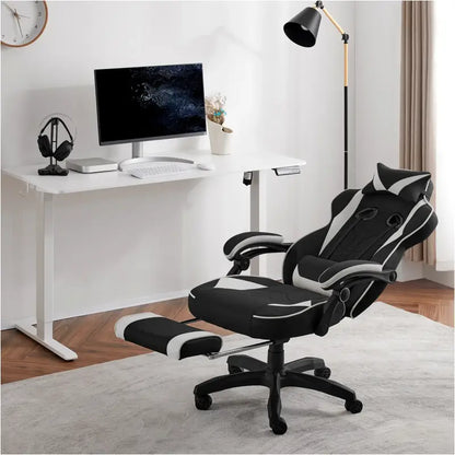 BukkitBow - Racing Gaming Stoel - Stof of Fluweel - met Rug/Nekkussen en Voetensteun - 49CM Hoog