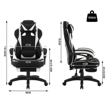 BukkitBow - Racing Gaming Stoel - Stof of Fluweel - met Rug/Nekkussen en Voetensteun - 49CM Hoog