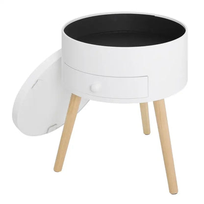 BukkitBow - Rond Nachtkastje - MDF en Massief Hout - Met Lade en Openende Klep - Max 10kg Belasting - 38x38x50cm