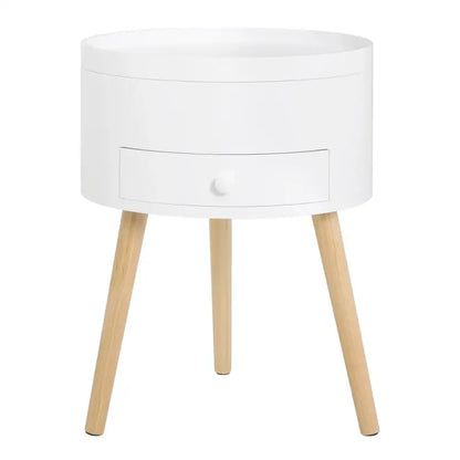 BukkitBow - Rond Nachtkastje - MDF en Massief Hout - Met Lade en Openende Klep - Max 10kg Belasting - 38x38x50cm