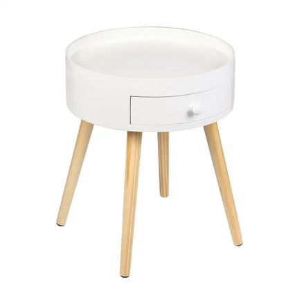 BukkitBow - Rond Nachtkastje - MDF en Massief Hout - Met Lade - Max 10kg Belasting - 38x38x45.5cm