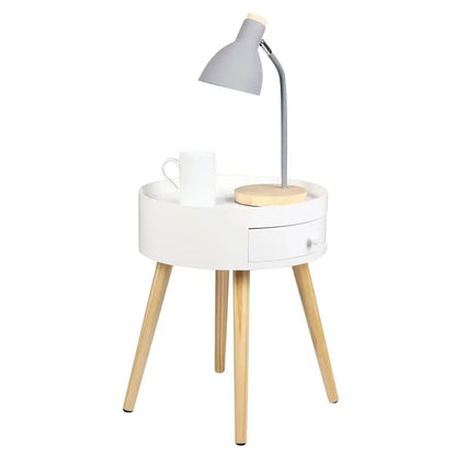 BukkitBow - Rond Nachtkastje - MDF en Massief Hout - Met Lade - Max 10kg Belasting - 38x38x45.5cm