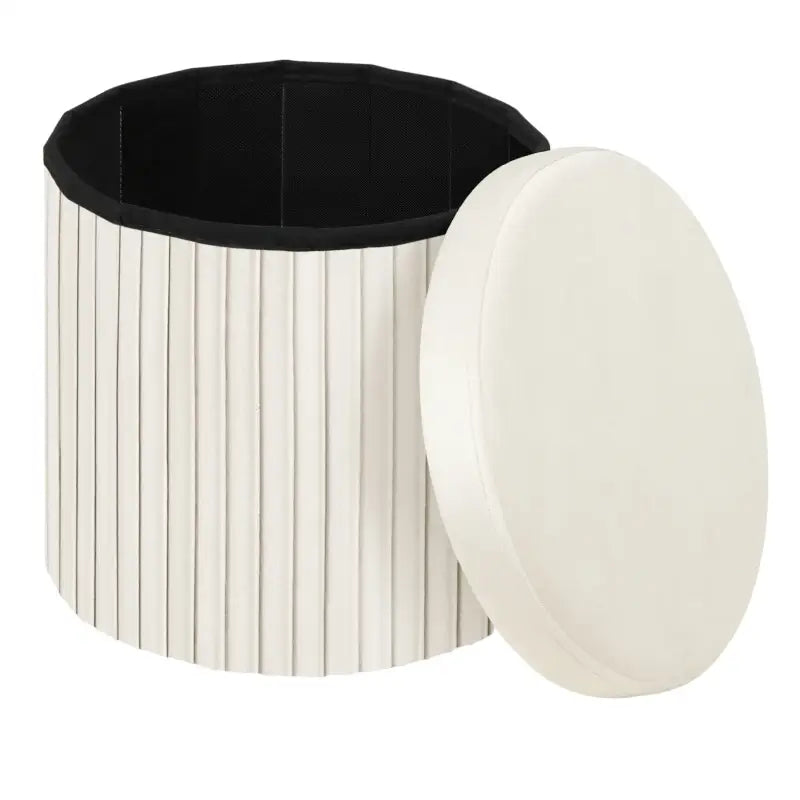 BukkitBow - Ronde Compacte Opbergpoef – Poef / Zitkist met Deskel - Opvouwbare Poef - Voetenbank met Opbergruimte - 38x38x36 CM
