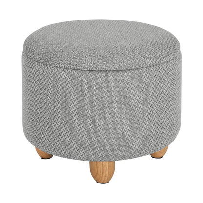 BukkitBow - Ronde Opbergpoef – Poef / Zitkist met Deskel - Voetenbank met Opbergruimte - 39x39x33 cm