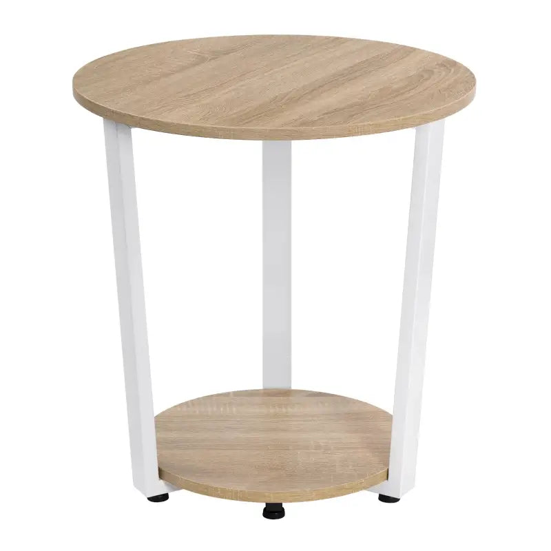 BukkitBow - Ronde Salontafel / Bijzettafel - Moderne Kleine Tafel - met 2 planken - Metalen Zwarte Frame