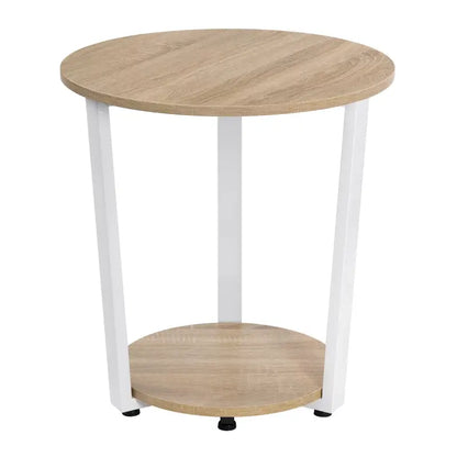 BukkitBow - Ronde Salontafel / Bijzettafel - Moderne Kleine Tafel - met 2 planken - Metalen Zwarte Frame