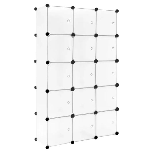 Transparante opbergkast met zwart metalen frame en knoppen, geschikt voor moderne woonruimtes. Ideaal voor opslag in kantoor of woonkamer met flexibele ruimteindeling.