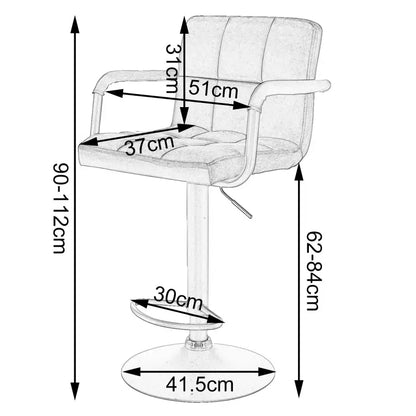 BukkitBow - Set Industriële barkrukken - Metalen Basis met Voetensteun - Ergonomisch met Armleuningen - Zithoogte: 62-84CM