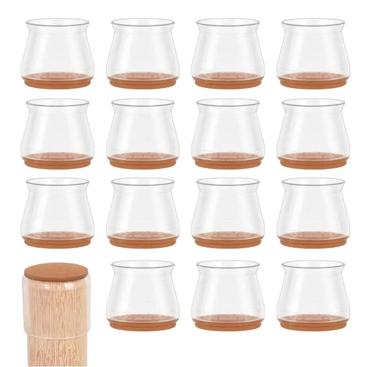 Zestien glazen thee- of wijnbekers met houten voet, klaar voor gebruik. Een houten opbergdoos met korkdop complementeert het setje voor koffie- of thee-ervaring.