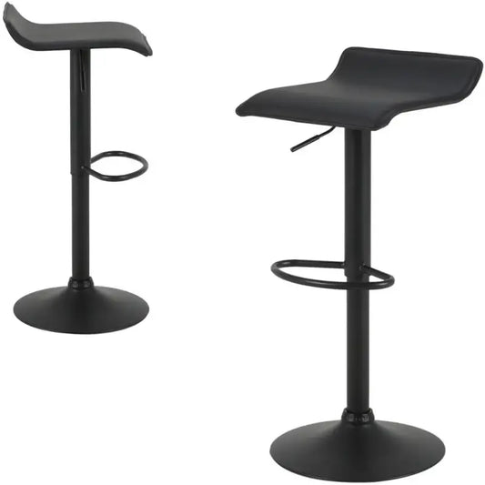 Grijze barstoelen met zwart metaalframe en verstelbare hoogte, voorkeur voor moderne keukens of bars. Stijlvolle ontwerp met comfortabele zitting en stabiliteit.