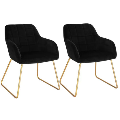 BukkitBow - Set van 2 Fluweel Eetkamerstoelen met Gouden Metalen Poten - Stijlvol en Comfortabel - Zithoogte: 48.5CM