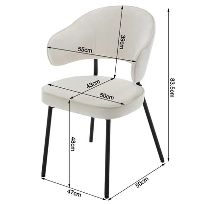 BukkitBow - Set van 2 Fluwelen Eetkamerstoelen / Fauteuils - met Metalen Poten - Breed en Comfortabel - Zithoogte: 48CM