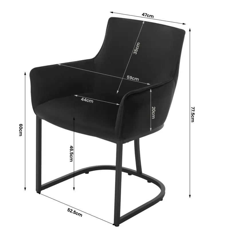 BukkitBow - Set van 2 Fluwelen Eetkamerstoelen -  met Metalen Poten - Stabiel en Comfortabel - Zithoogte: 46.5CM