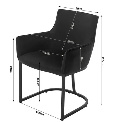BukkitBow - Set van 2 Fluwelen Eetkamerstoelen -  met Metalen Poten - Stabiel en Comfortabel - Zithoogte: 46.5CM