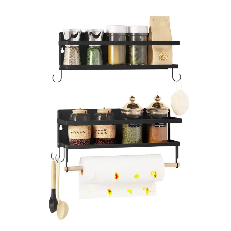 BukkitBow - Set van 2 Kruidenrekken - Metaal en Hout Stang - Multifunctioneel en Ruimtebesparend - Modern en Minimalistisch