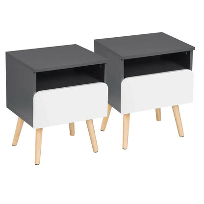 BukkitBow - Set van 2 Nachtkastjes - Hoge Kwaliteit Hout - Wit of Grijs - Waterdicht en Krasbestendig - 40x33.5x50 cm