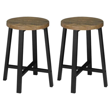 BukkitBow - Set van 2 Vintage Industriële Krukken - met Bewerkt Hout en Metalen Frame - Zithoogte: 46CM