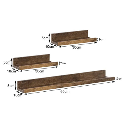 BukkitBow - Set van 3 Wandplanken - Hoogwaardig MDF - Vintage Bruin Hout - 1xGroot (60x10x5cm) & 2xKlein (30x10x5cm) - Maximale Belasting 5kg
