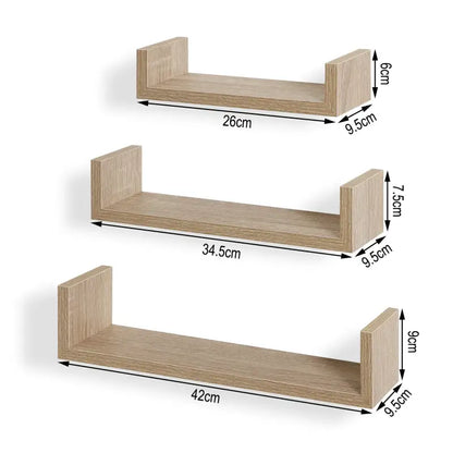 BukkitBow - Set van 3 Wandplanken - Hout - Verschillende Afmetingen: 26x9.7x6cm, 34x9.7x7.5cm, 42x9.7x9cm