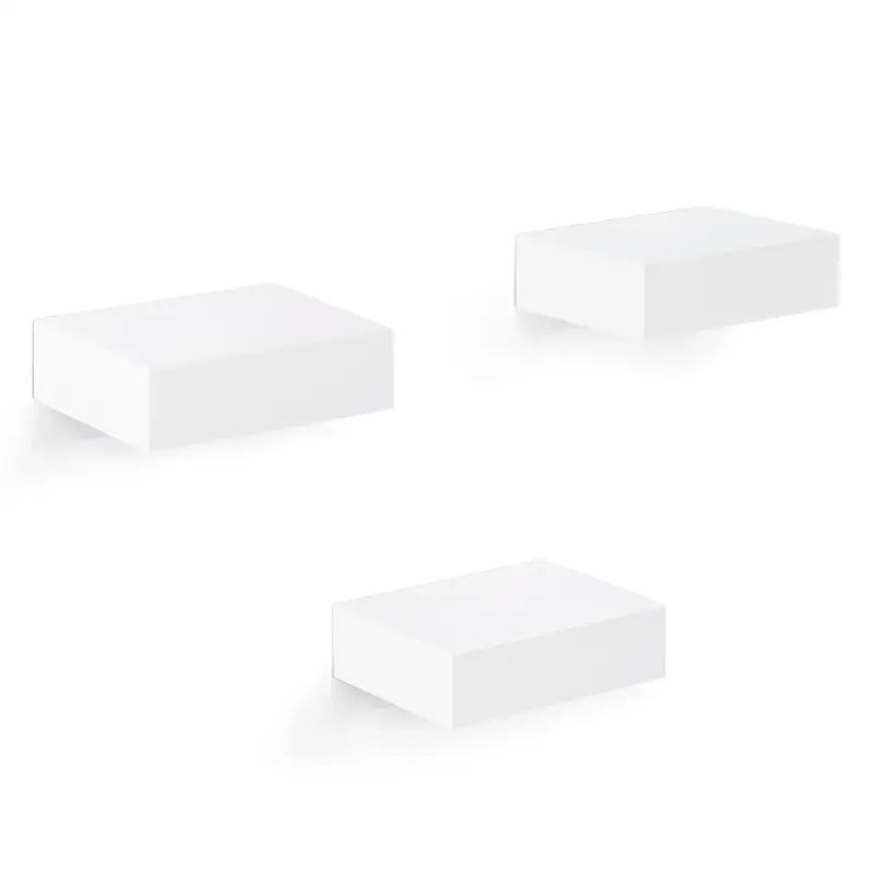 BukkitBow - Set van 3 Zwevende Wandplanken - Hoogwaardige MDF - Tijdloos Wit - Laadvermogen 2.5kg - 10.5x7.8x3cm