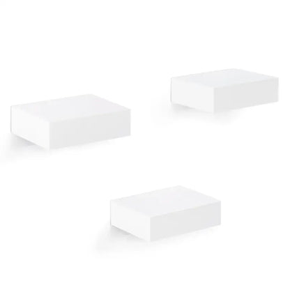 BukkitBow - Set van 3 Zwevende Wandplanken - Hoogwaardige MDF - Tijdloos Wit - Laadvermogen 2.5kg - 10.5x7.8x3cm