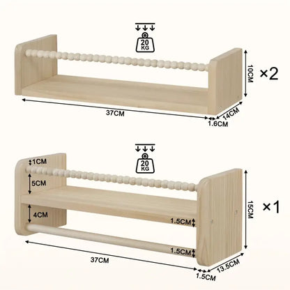 BukkitBow - Set van 3 Zwevende Wandplanken - Massief Grenenhout - Natuurlijk Hout - Montessori Boekenplank