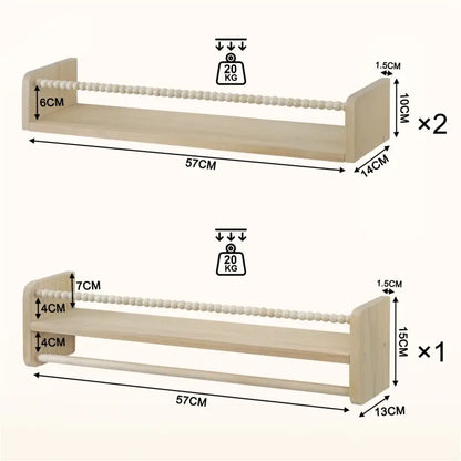 BukkitBow - Set van 3 Zwevende Wandplanken - Massief Grenenhout - Natuurlijk Hout - Montessori Boekenplank