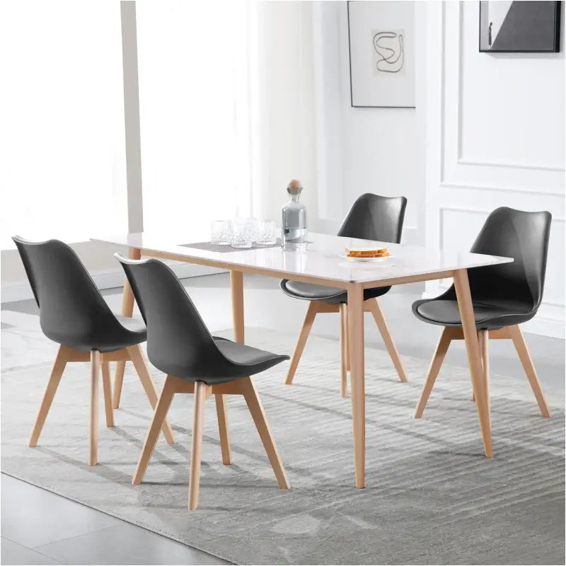 Comnox - BukkitBow - Set van 4 Comfortabele Eetkamerstoelen - Beukenhouten Poten