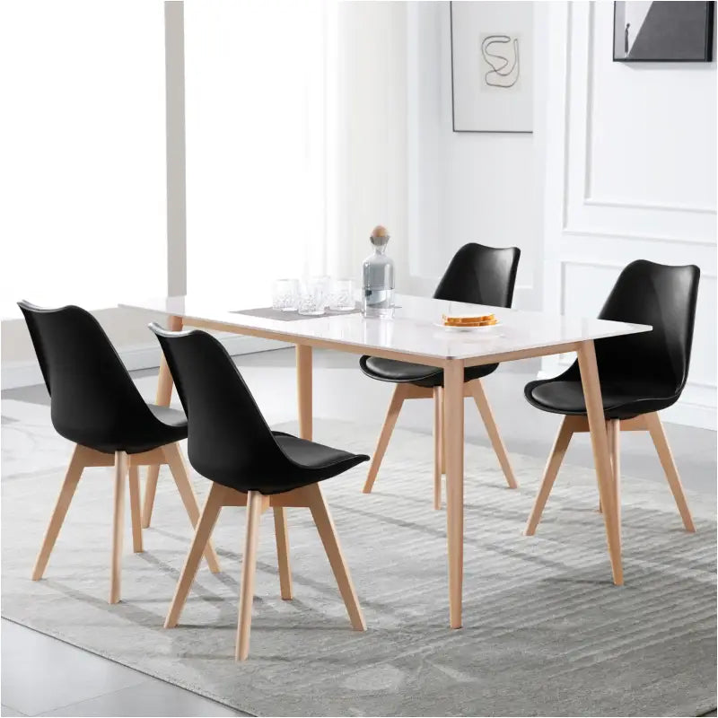 Comnox - BukkitBow - Set van 4 Comfortabele Eetkamerstoelen - Beukenhouten Poten