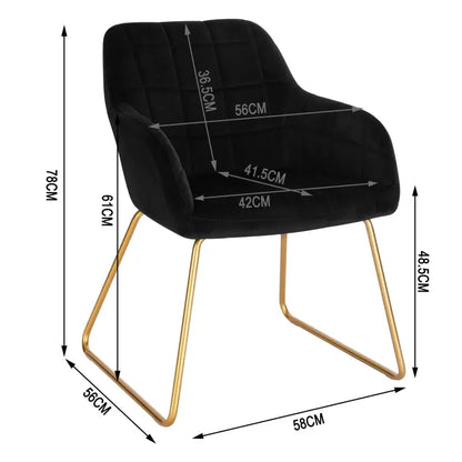 BukkitBow - Set van 4 Eetkamerstoelen van Fluweel - met Gouden Metalen Onderstel - Stijlvol en Comfortabel - Zithoogte: 48.5CM