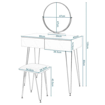 BukkitBow - Set van Kaptafel en Kruk - Massief Hout - Metalen Poten - Met Spiegel