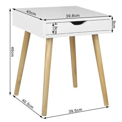 BukkitBow - Smal Nachtkastje met Lade - MDF en Massief Hout - Max Belasting: 5KG - 39.8x40.5x49cm