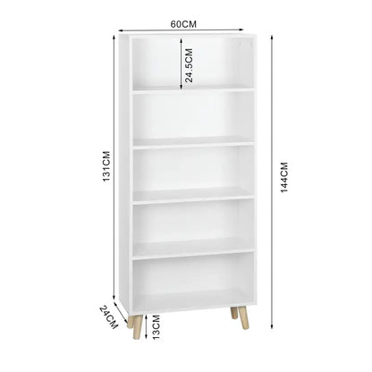 BukkitBow - Staande Boekenkast met 5 Compartimenten - Houten Poten - 60x24x144cm