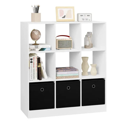 BukkitBow - Staande Boekenkast met 9 Kubussen - E1-Klasse Hout en Melamine Fineer - Met Opbergmanden