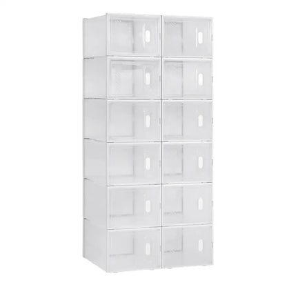 BukkitBow - Stapelbare Schoenendozen - Set van 8/12/18 - Sneaker Organizer - Transparante Vakken met Deurtjes - Wit