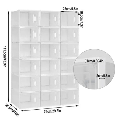 BukkitBow - Stapelbare Schoenendozen - Set van 8/12/18 - Sneaker Organizer - Transparante Vakken met Deurtjes - Wit