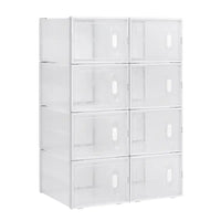 BukkitBow - Stapelbare Schoenendozen - Set van 8/12/18 - Sneaker Organizer - Transparante Vakken met Deurtjes - Wit