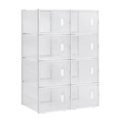 BukkitBow - Stapelbare Schoenendozen - Set van 8/12/18 - Sneaker Organizer - Transparante Vakken met Deurtjes - Wit