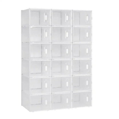 BukkitBow - Stapelbare Schoenendozen - Set van 8/12/18 - Sneaker Organizer - Transparante Vakken met Deurtjes - Wit
