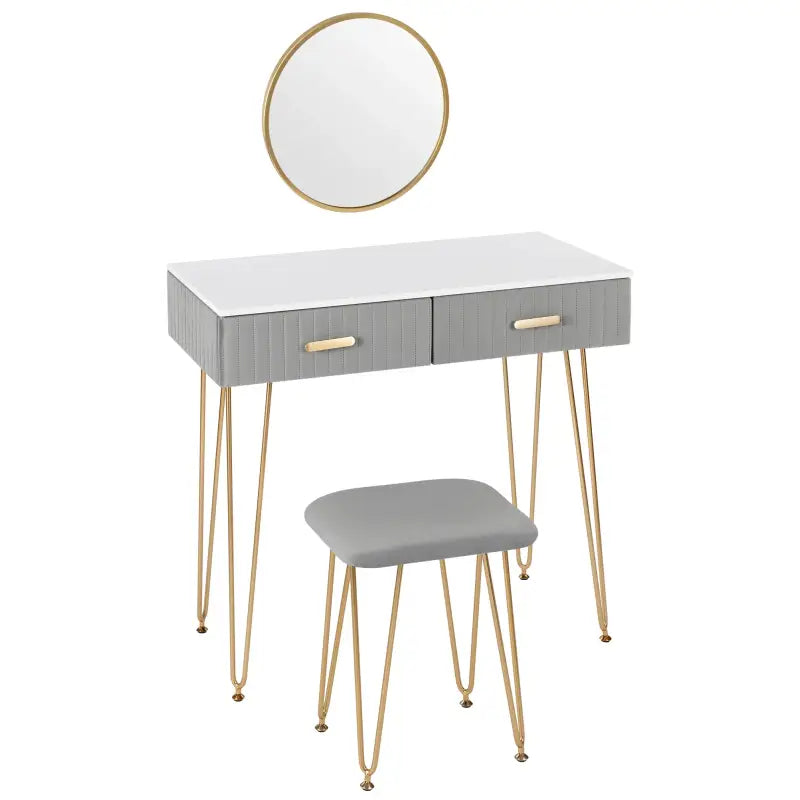 BukkitBow - Stijlvolle Kaptafel Set met Spiegel en Kruk - Stevig Metaal met Fluweel Afgewerkt - Goude Details - 80x77.5x40cm