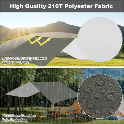 BukkitBow - Tentzeil - Waterdicht - Zonwering SPF50+ - Met Oogjes, Touwen en Haringen - Grijs
