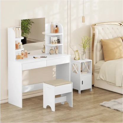 BukkitBow - Veelzijdige Kaptafel Kruk - Linnen met Schuim en MDF - Laadvermogen 150kg - 40x30x45cm