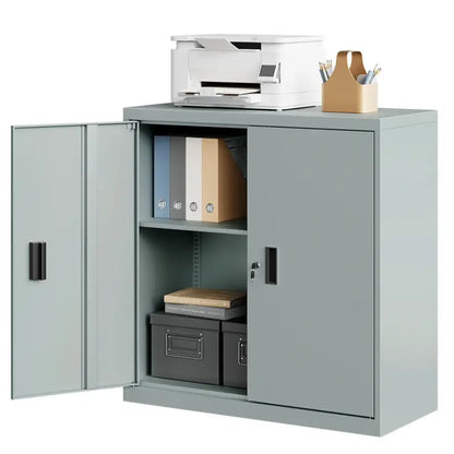 BukkitBow - Vergrendelbare Archiefkast - Metaal - Met Verstelbare Planken en Dubbele Deuren - 90x92x40 cm