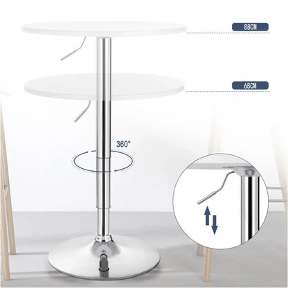BukkitBow - Verstelbare Bar Tafel - MDF en Metaal - 60cm Diameter - Stabiele Chrome Basis - Zwart/Wit - 60CM Doorsnede