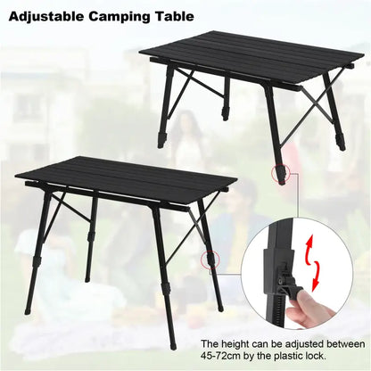 BukkitBow - Verstelbare Campingtafel - 15kg Laadvermogen - Lichtgewicht en Compact - Inclusief Oxford Opbergzak - 90x52.2x(45-72)cm
