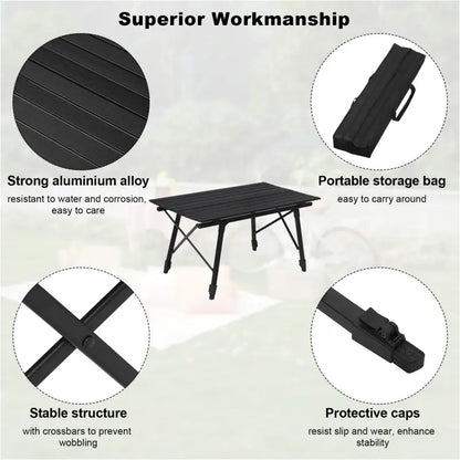 BukkitBow - Verstelbare Campingtafel - 15kg Laadvermogen - Lichtgewicht en Compact - Inclusief Oxford Opbergzak - 90x52.2x(45-72)cm