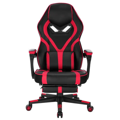 BukkitBow - Verstelbare Racing Gamingstoel / Bureaustoel - Leer en Nylon - Wit/Zwart of Rood/Zwart- met Uitklapbare Voetensteun - 115-123cm Hoogte
