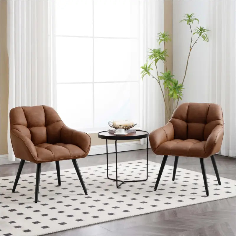 BukkitBow - Vintage Fauteuil/Eetkamerstoel met Armleuningen - Imitatieleer/Metaal/Schuim - Comfortabele Kuipstoel - 150 kg Draagvermogen - Bruin