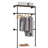 BukkitBow - Wandgemonteerd Kledingrek - Industriël / Vintage Stijl - Met Kledingrail en Plank - Robuust en Ruimtebesparend - 103x35x187cm
